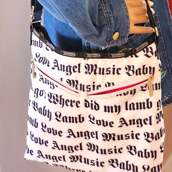 L.A.M.B. LeSportsac Gwen Stefani White Black LOVE ANGEL MUSIC BABY Purse 12"×12" - Picture 2 of 16
